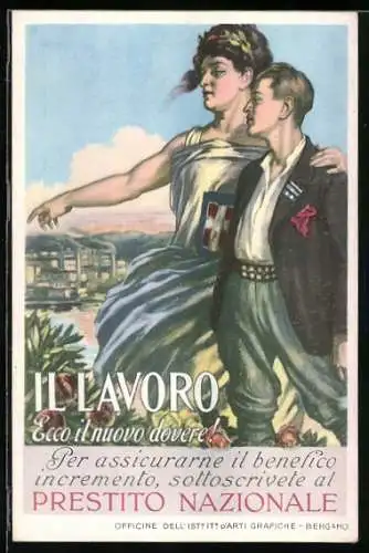 AK Italien, Il Lavoro, Prestito Nazionale, Kriegsanleihe, Frau umarmt einen Italiener