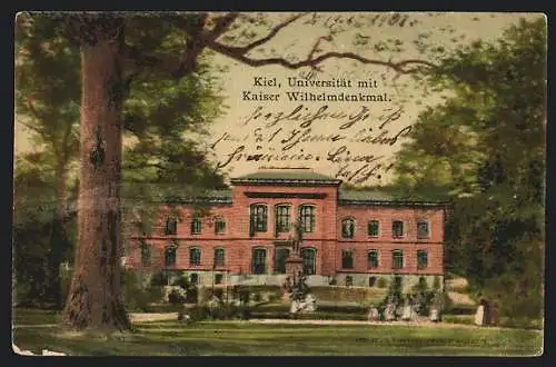 AK Kiel, Universität mit Kaiser Wilhelmdenkmal