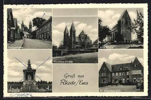 AK Rhede / Ems, Hauptstrasse, Ehrenmal, St. Nicolaus Stift, Alte Kirche, Nicolaus Kirche