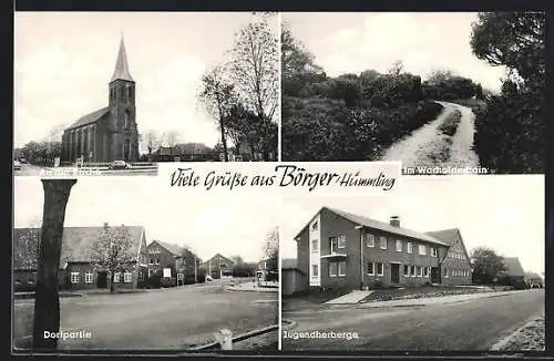 AK Börger /Hümmling, Jugendherberge, Kirche, Dorfpartie