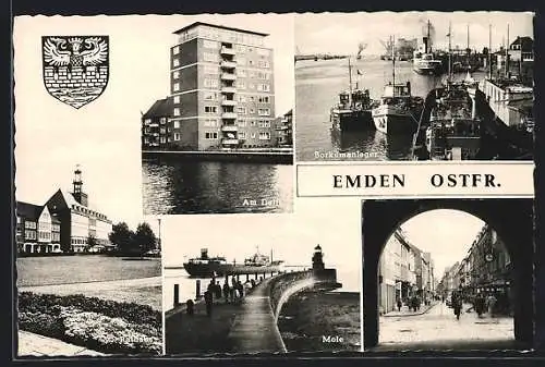 AK Emden /Ostfr., Borkumanleger, Am Delft, Mole, Wappen
