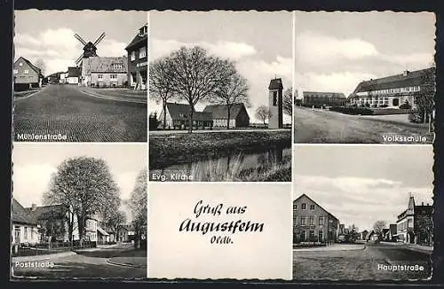 AK Augustfehn /Oldb., Mühlenstrasse, Poststrasse, Hauptstrasse