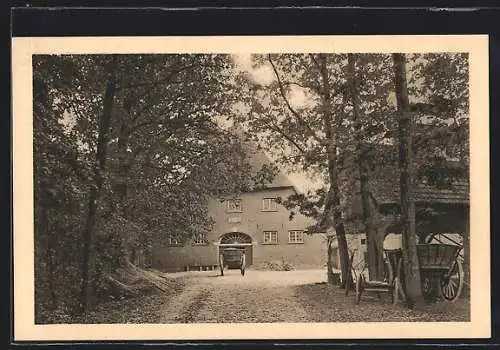 AK Halstrup, Bauernhof, mit Wagen