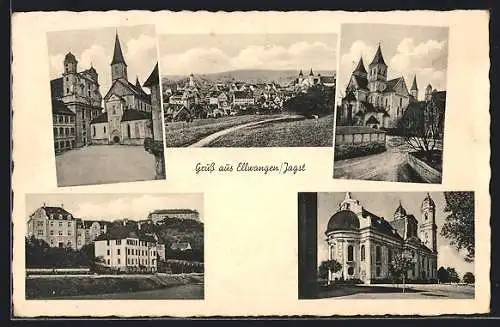 AK Ellwangen /Jagst, Kirchen, Ortspartie, Ortsansicht