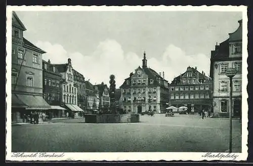 AK Schwäb. Gmünd, Marktplatz mit Brunnen