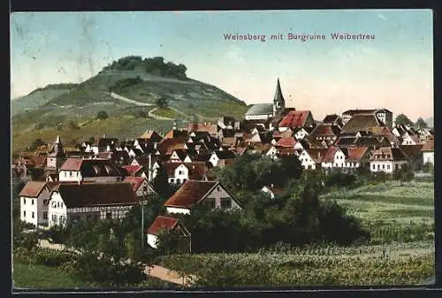 AK Weinsberg, Ortsansicht mit Burgruine Weibertreu