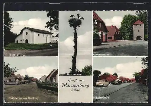 AK Wardenburg i. Oldb., Katholische Kirche, Glockenturm, Storchennest