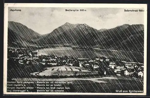 AK Schliersee, Gesamtansicht mit Jägerkamp und Brecherspitze bei Regen