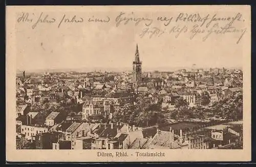 AK Düren, Totalansicht mit Blick auf Kirche