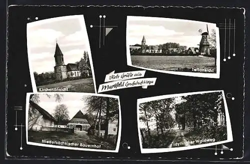 AK Martfeld /Hoya, Niedersächsischer Bauernhof, Kirche und Waldweg