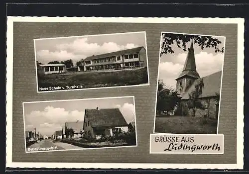 AK Lüdingworth, Neue Schule und Turnhalle, Bebauungsgebiet