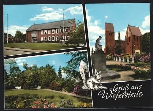 AK Wiefelstede /Oldb., Park und Kirche mit Friedhof