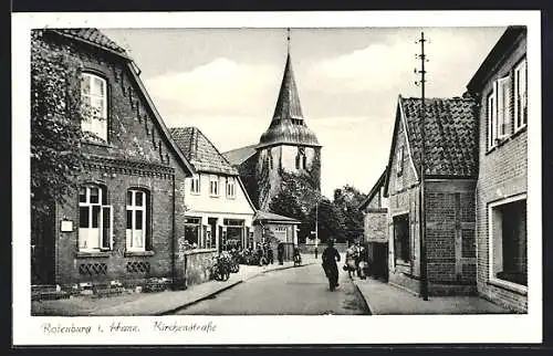 AK Rotenburg i. Hann., Kirchenstrasse mit Kirche