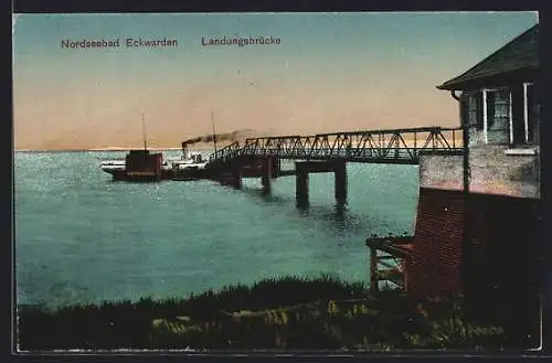 AK Eckwarden, Nordseebad, Landungsbrücke mit Dampfer