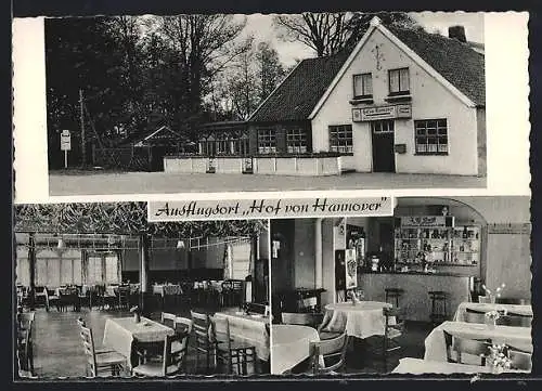 AK Wittmund, Gasthof Hof von Hannover, Garten, Saal, Clubzimmer, Innenansicht