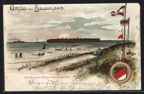 AK Helgoland, Blick von der Düne nach Helgoland