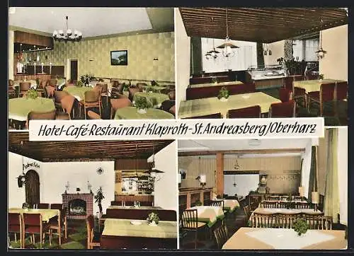 AK St. Andreasberg /Oberharz, Hotel-Cafe-Restaurant Klaproth, Innenansichten
