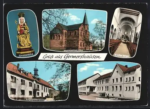 AK Germershausen, Wallfahrtskirche, Innenansicht, Schule mit Internat