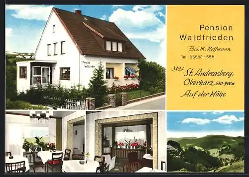AK St. Andreasberg, Pension Waldfrieden, Aussenansicht u. Inneres, Bes. M. Hoffmann
