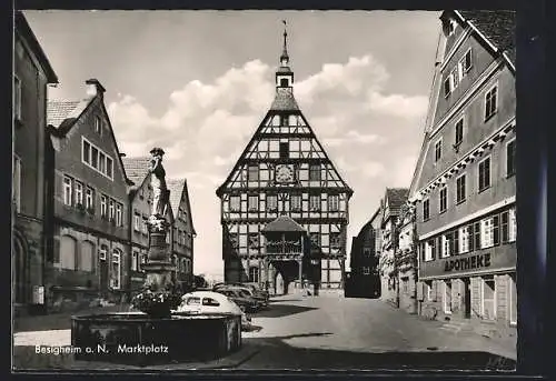 AK Besigheim a. N., Marktplatz mit Brunnen
