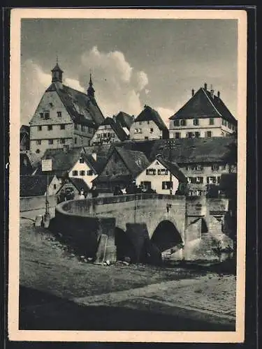 AK Besigheim, Ortspartie mit Brücke über den Neckar