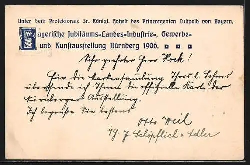 AK Nürnberg, Bayerische Jubiläums-Ausstellung 1906, Frauen mit Wappen, Zahnrad und Hammer