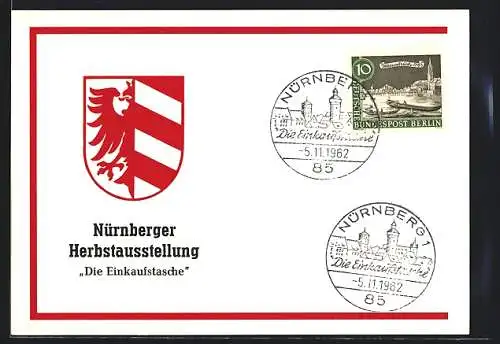 AK Nürnberg, Herbst-Ausstellung Die Einkaufstasche 1962, Wappen-Motiv