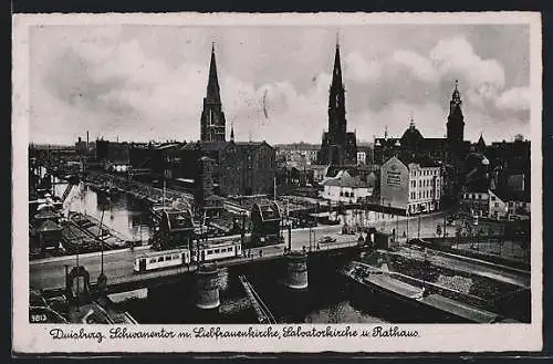 AK Duisburg, Schwanentor mit Liebfrauenkirche, Salvatorkirche & Rathaus