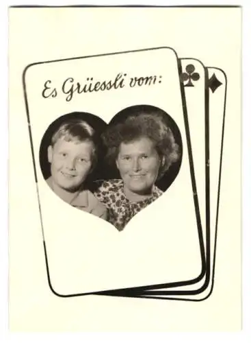 Fotografie Fotomontage, Oma & Enkelsohn als Herzblatt Spielkarte