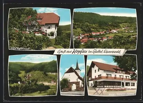 AK Hopfau im Glattal /Schwarzwald, Hotel Pension Sonne, Ortsansicht