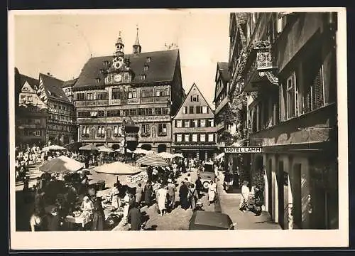 AK Tübingen, Marktplatz mit Markttreiben