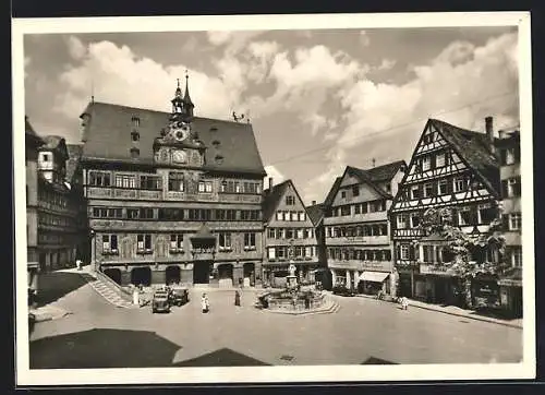 AK Tübingen, Marktplatz mit Hotel aus der Vogelschau