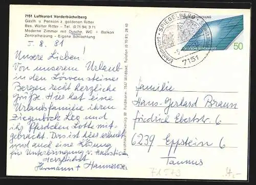 AK Vorderbüchelberg / Backnang, Gasthof und Pension Ritter