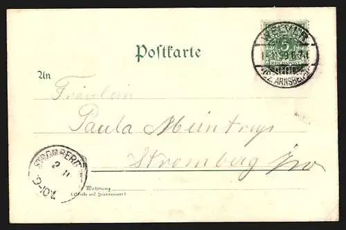 Lithographie Werl, Bahnhof, Postamt, Marktplatz, Propstei-Kirche