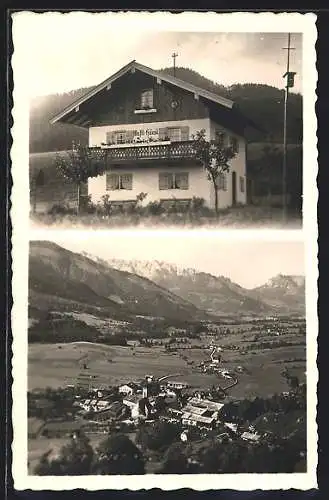 AK Reit im Winkel, Hotel Haus Wastl-Häusl, Ortsansicht aus der Vogelschau