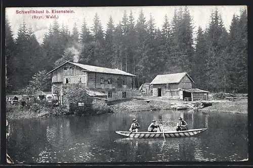 AK Eisenstein / Bayr. Wald, Gasthaus Schwellhäusl und Boot