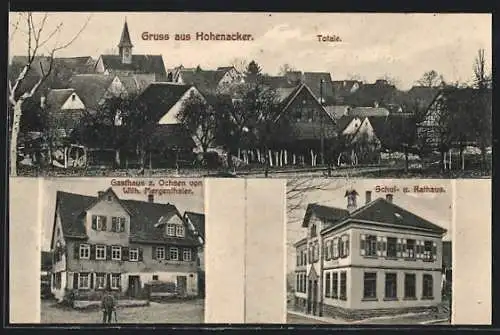 AK Hohenacker, Blick über den Ort, Gasthaus zum Ochsen, Schule