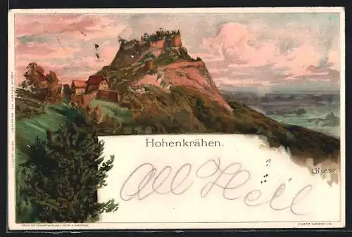 Künstler-AK C.Biese: Hohenkrähen, Blick auf die Burg