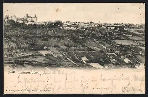 AK Langenburg, Blick über Ort und Felder