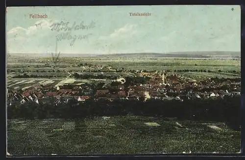AK Fellbach, Ortsansicht aus der Vogelschau