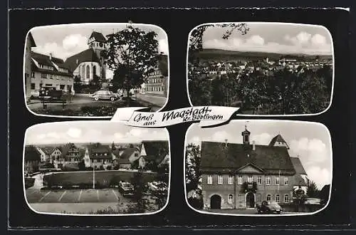 AK Magstadt /Böblingen, Strassenpartien mit Autos und Kirchturm