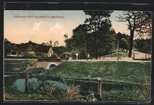 AK Eichhorst-Hubertusstock, Flusspartie mit Brücke