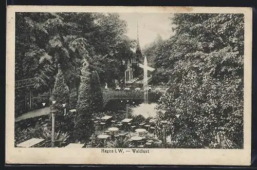 AK Hagen i. W., Gaststätte Waldlust mit Teich