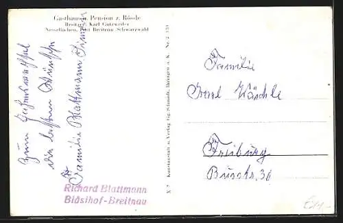 AK Nessellachen /Schwarzwald, Gasthaus u. Pension z. Rössle, Bes. Karl Gutzweiler