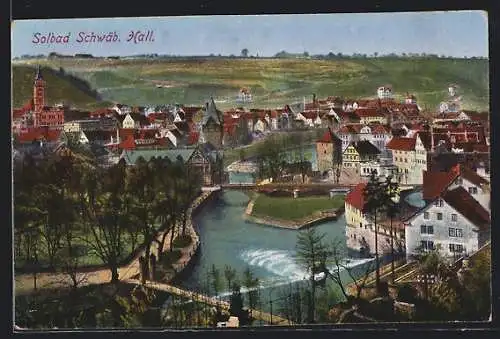 AK Schwäb. Hall, Teilansicht mit Flusspartie