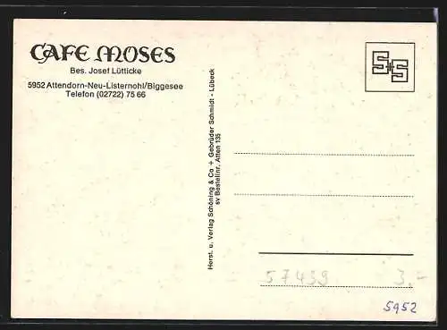 AK Attendorn-Neu-Listernohl /Biggesee, Cafe Moses J. Lütticke, Innenansicht