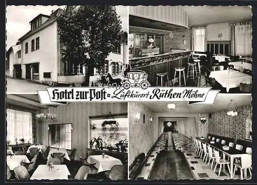 AK Rüthen /Möhne, Hotel zur Post J. Teutenberg, mit Kegelbahn