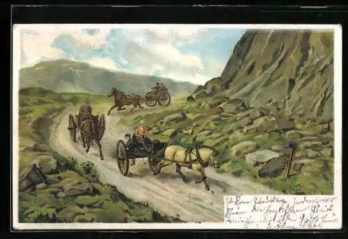 AK Pferdekutschen auf einer Strasse im Hochgebirge