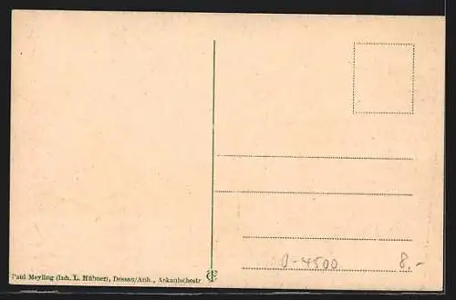 AK Dessau, Grosser Markt mit Denkmal des alten Dessauer, Häuserfassaden