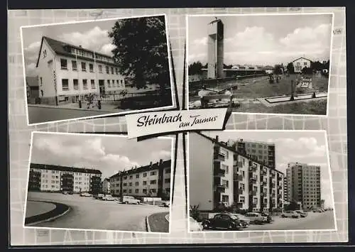 AK Steinbach am Taunus, Minigolfbahn, Rathaus und Wohnhäuser, VW Käfer